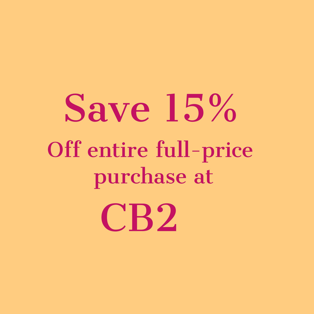 CB2 Coupon and Code for 15 percent off Entire Regularly Priced Purchase - Expires 05-30-24 - #2480